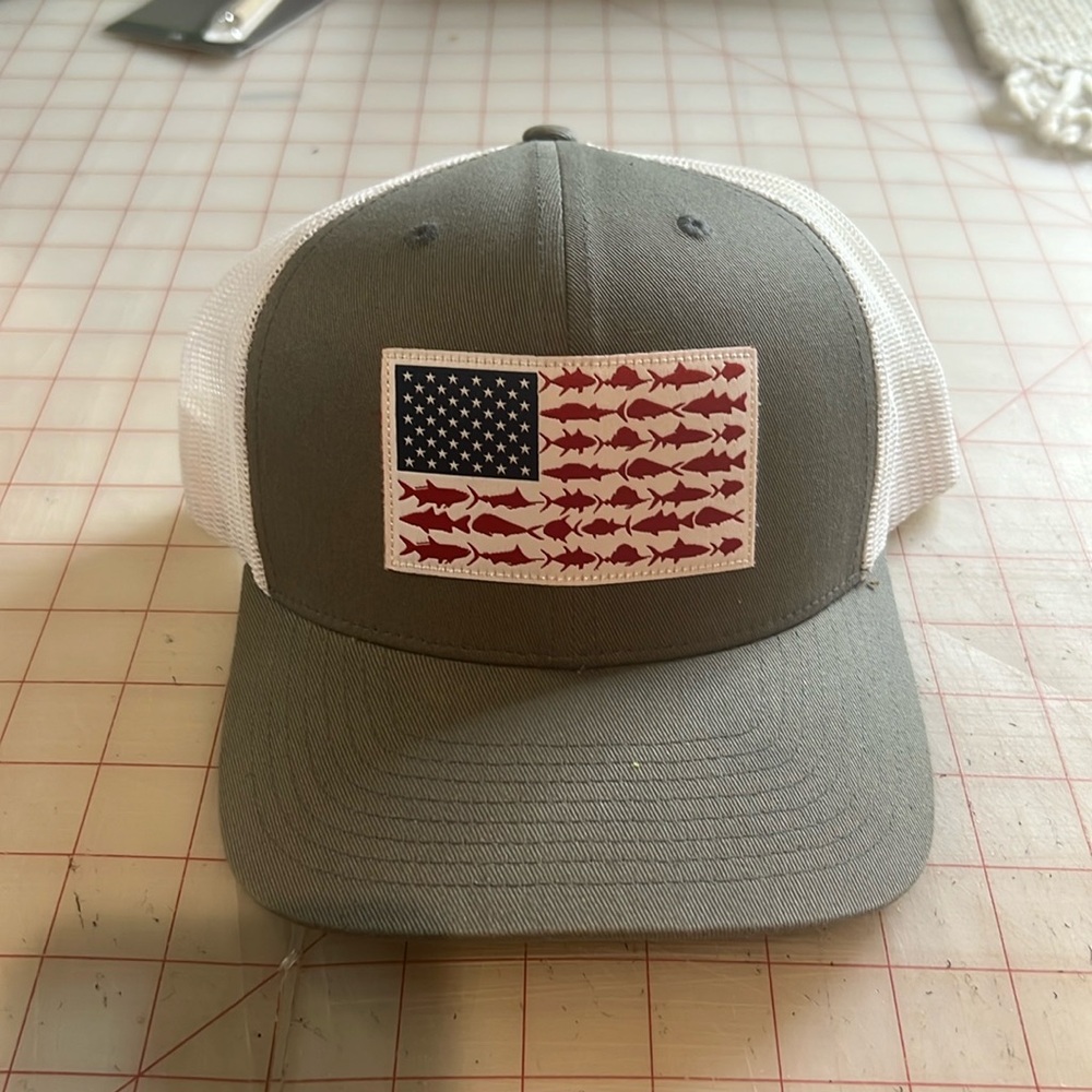 Columbia PFG Fish Flag Fitted Trucker Hat Gray One Size Mesh Back Patriotic